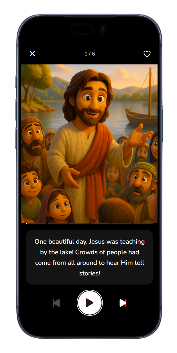 Story player with 3D illustrated scene